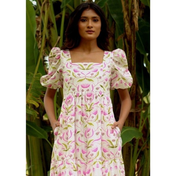 Monsoon and Beyond Estella Midi Dress Size Medium Mangrove Pink Floral Handmade - Picture 4 of 16